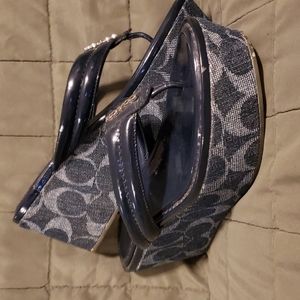 COACH NELLA WEDGE DENIM PATENT NAVY LEATHER PADDED THONG SANDAL 6.5